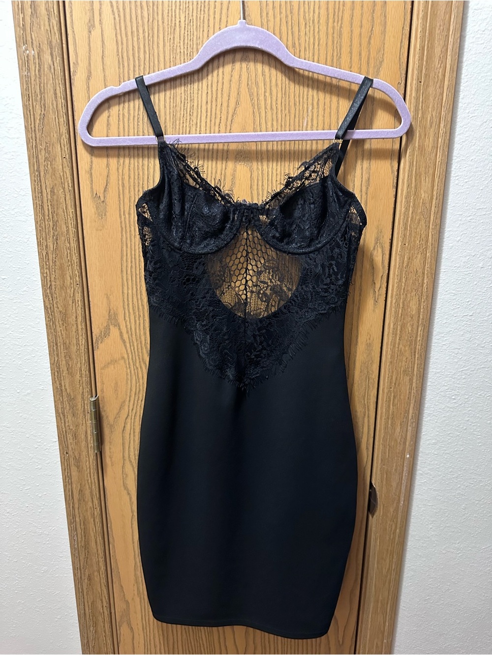 Fashion Nova Black Lace-Trim Slip Dress